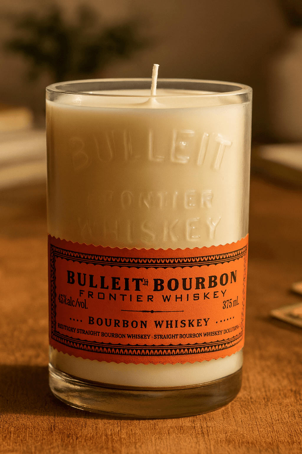 Bulleit Bourbon Candle - Handmade soy candle in upcycled liquor bottle
