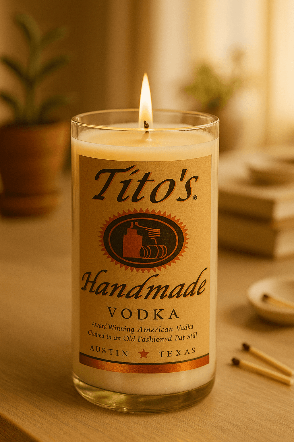 Titos Vodka Candle - Handmade soy candle in upcycled liquor bottle