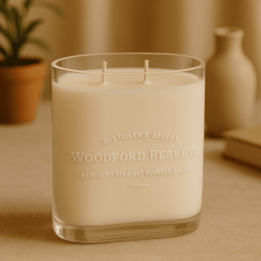 Woodford Reserve Bourbon Whiskey Candle - Handmade soy candle in upcycled liquor bottle