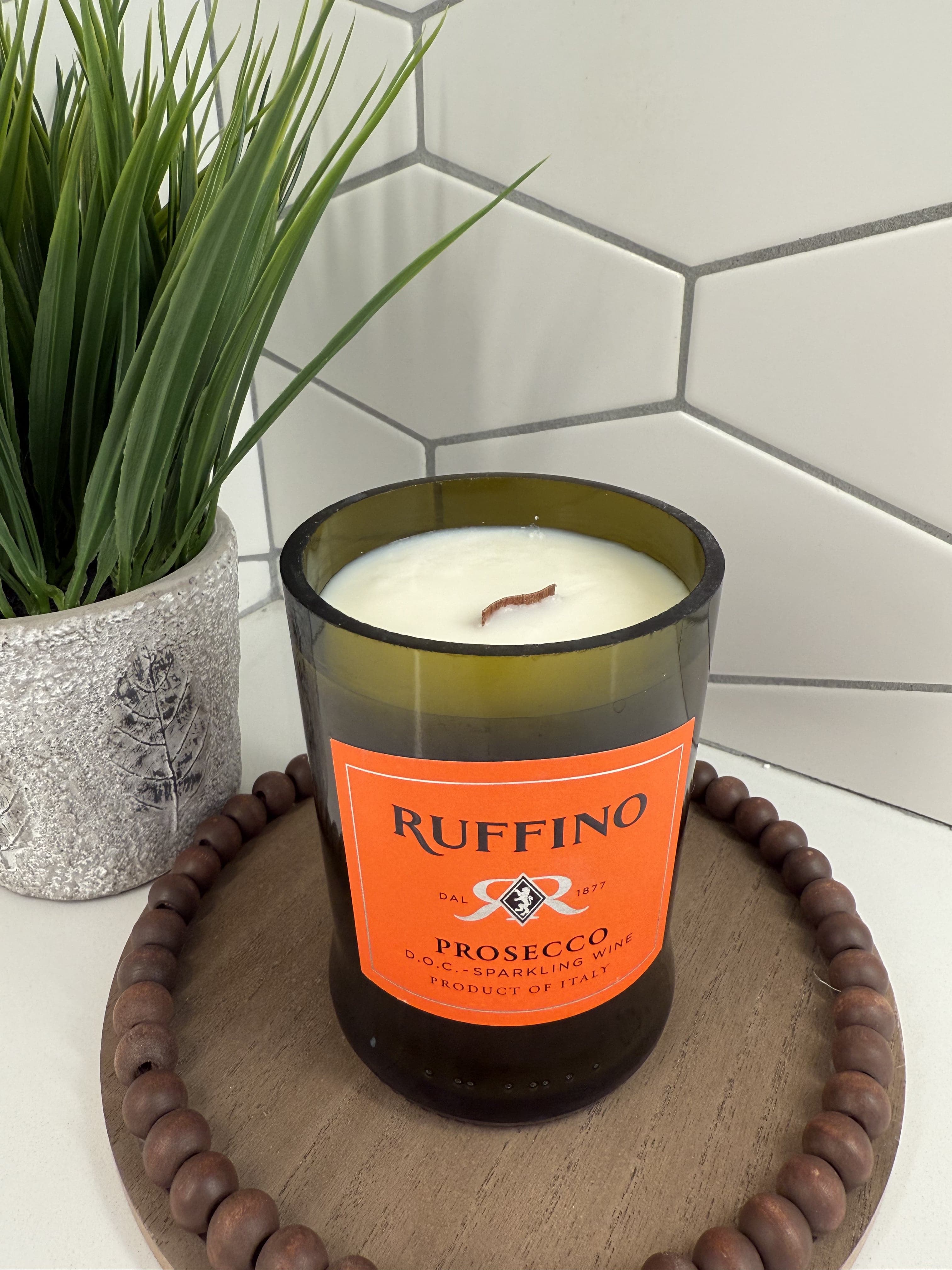 Ruffino Prosecco Candle - Handmade soy candle in upcycled liquor bottle