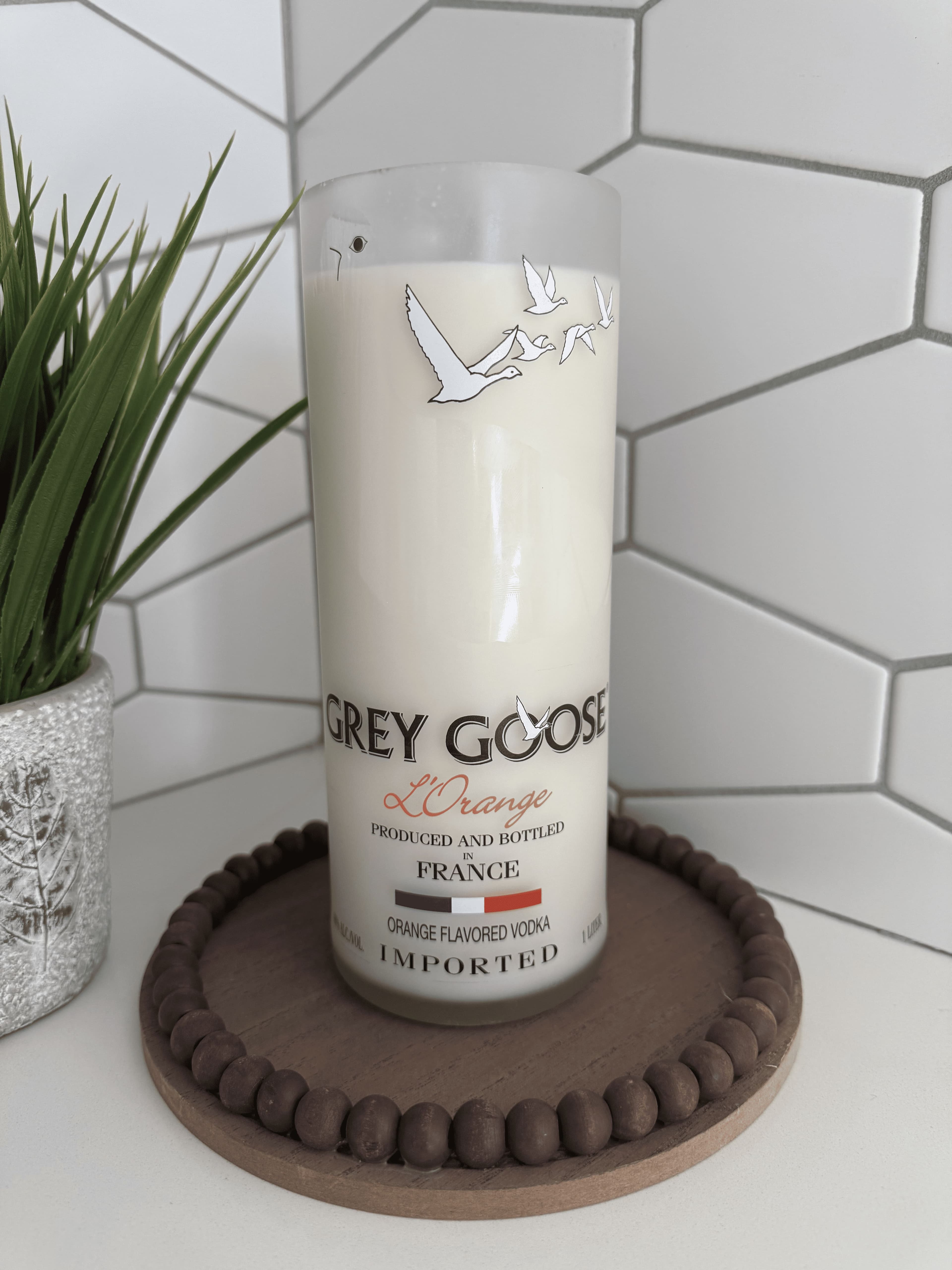 Grey Goose L'Orange Vodka Candle - Handmade soy candle in upcycled liquor bottle